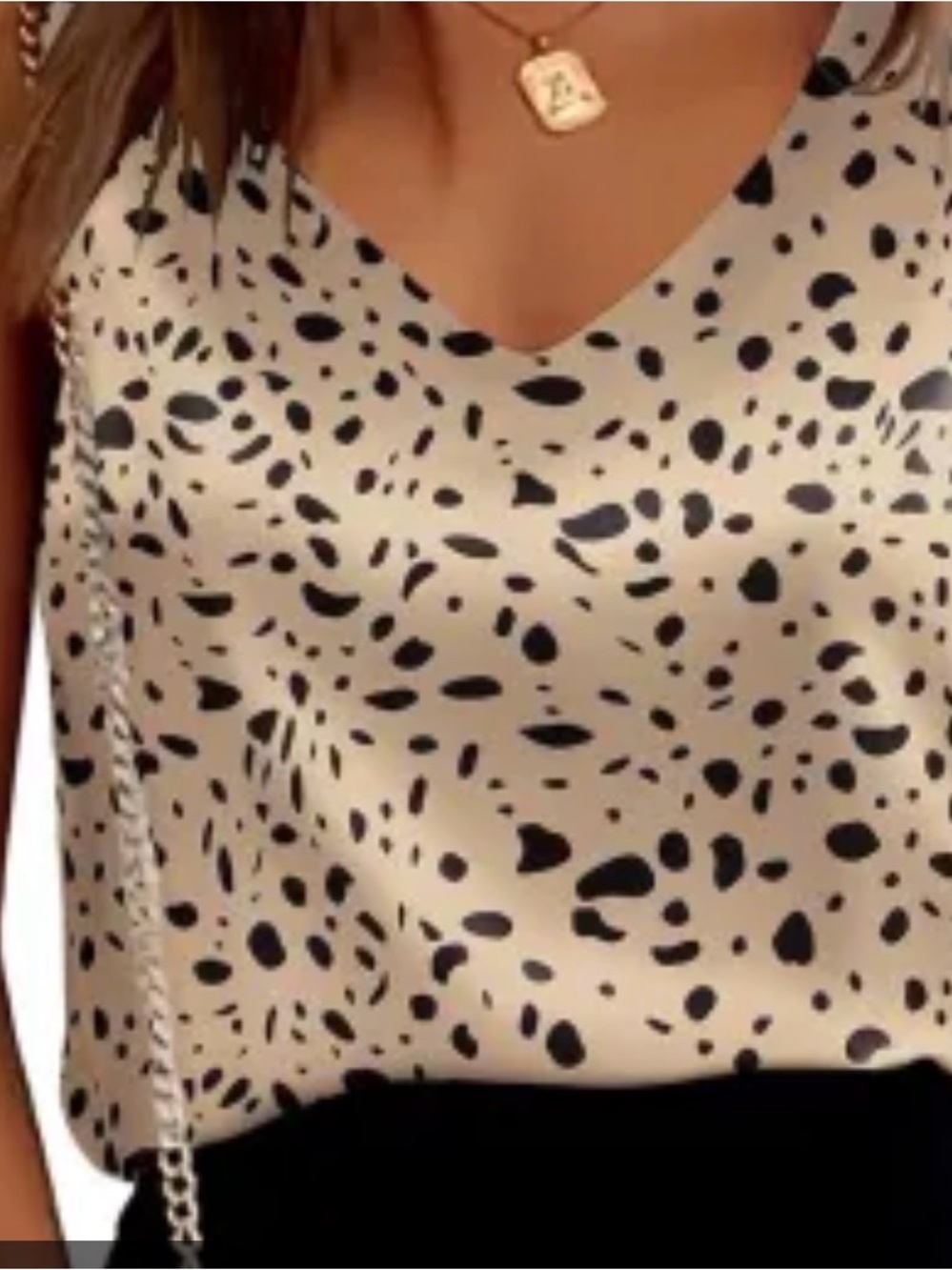 EKOUAER Sleeveless V-Neck Animal Print Satin Top - Camel/Black size M